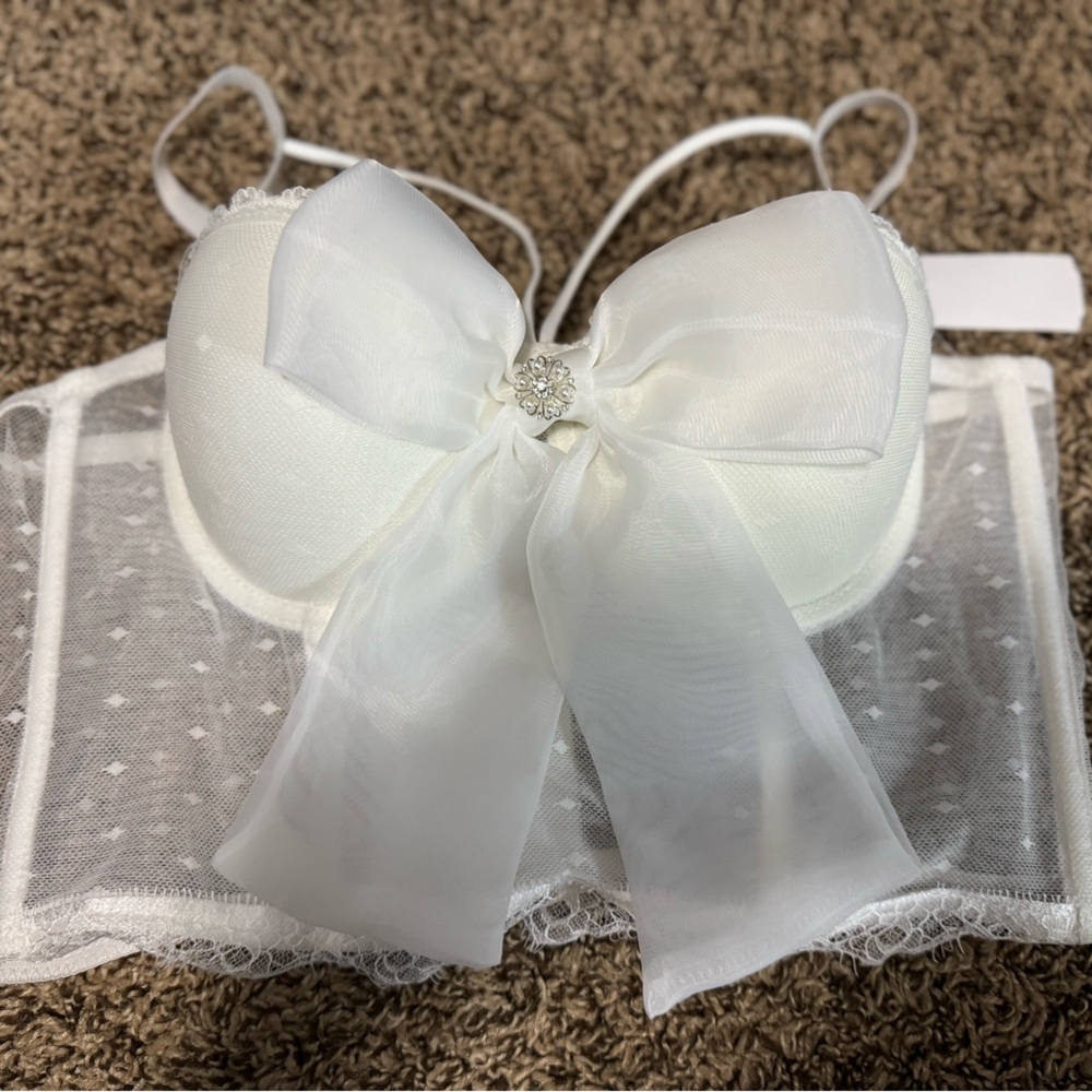 White Lace Bralette with Bow